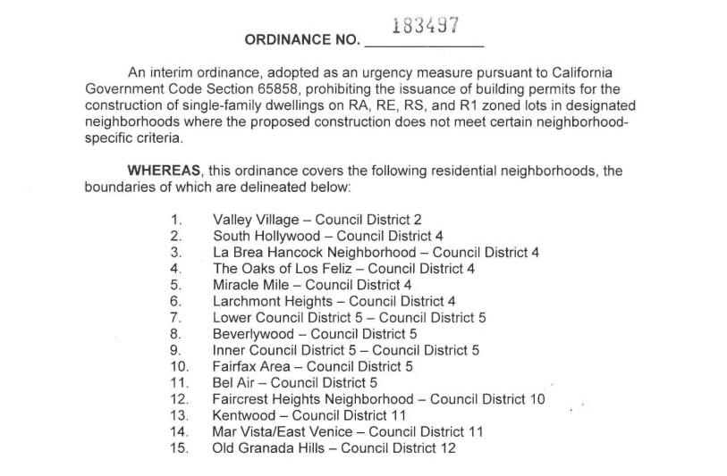 Los Angeles ICO Interim Control Ordinance