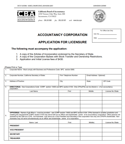 Accountancy Corporation Official Application