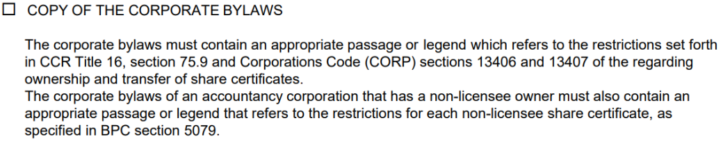 California Accountancy Corporation bylaws.