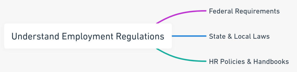 Mind map highlighting key employment regulations for businesses.