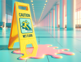 Wet floor sign in grocery store