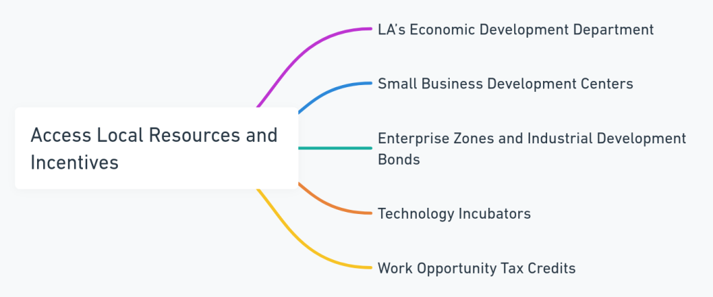 Mind map detailing various local resources and incentives for LA entrepreneurs.
