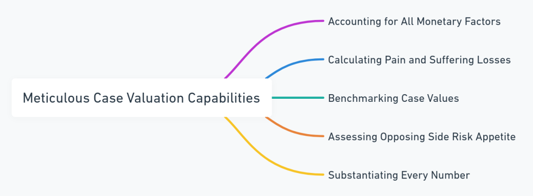 Mind Map Detailing the Key Elements of Meticulous Case Valuation in Legal Practice