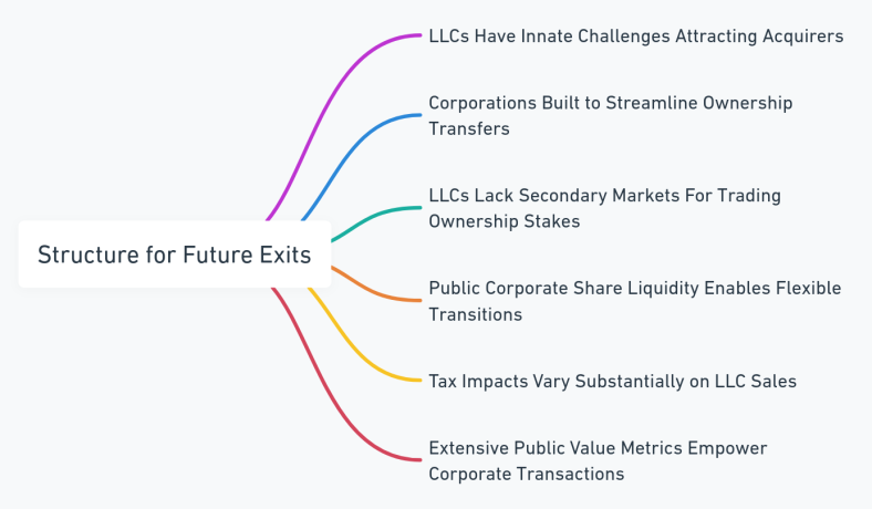 Mind map detailing strategies for future exits in LLCs and Corporations.