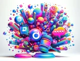 Array of social media icons in a colorful display
