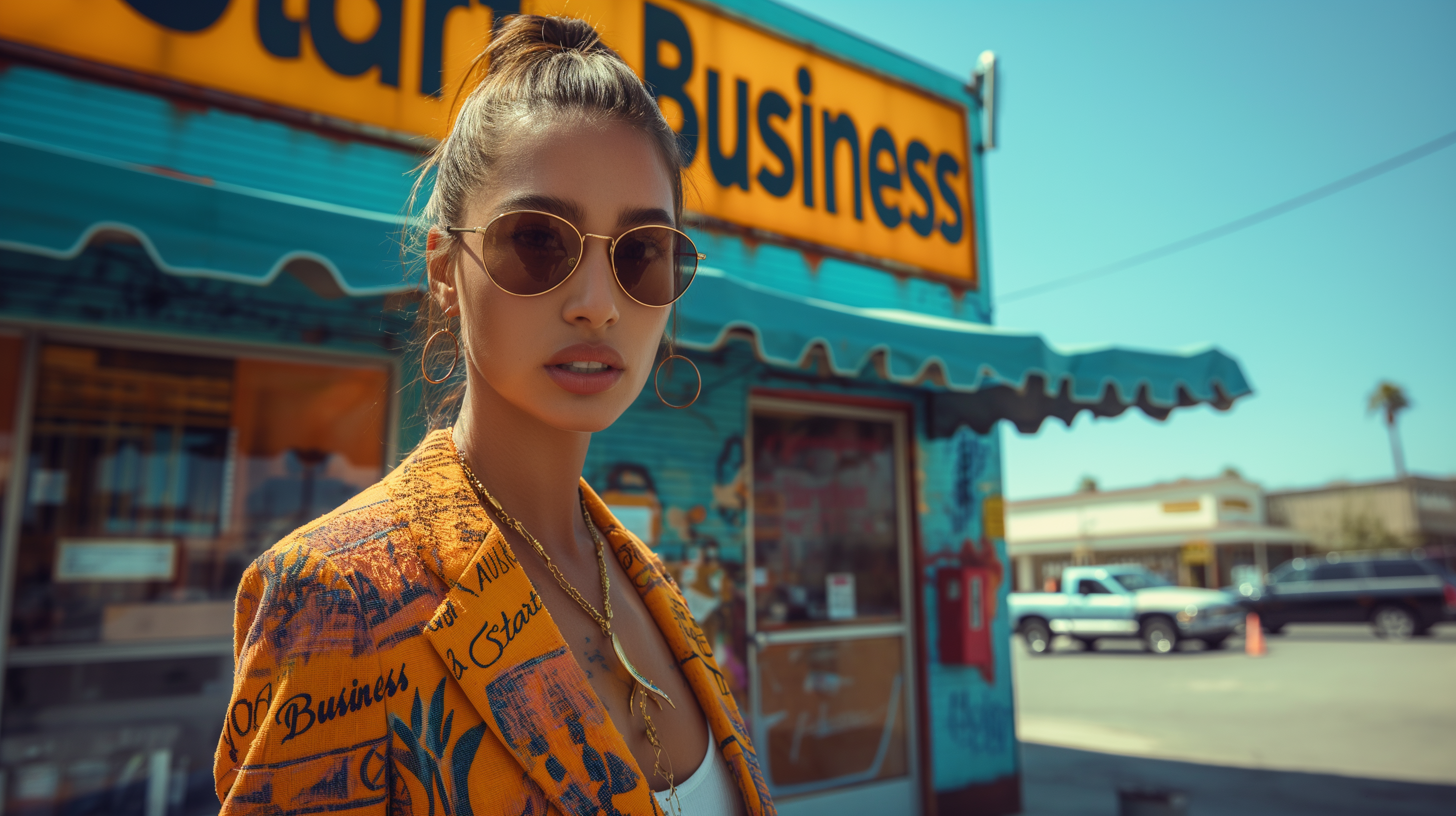 Entrepreneur standing in front of her small business