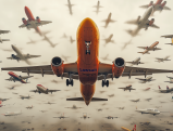 Airplanes in the sky with "Lawsuit" on one plane