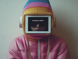 Teen with Instagram-addicted face on tablet screen