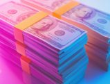 Stacks of colorful US dollar bills