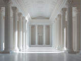 Classical white marble columns in Supreme Court building interior symbolizing justice system