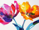 Vibrant abstract painting of colorful tulip flowers, representing the Miley Cyrus Flowers lawsuit