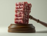 Judge's gavel made of rolled meat slices on wooden stand
