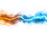 Abstract illustration of fire and ice representing Tesla and Rivian's legal clash