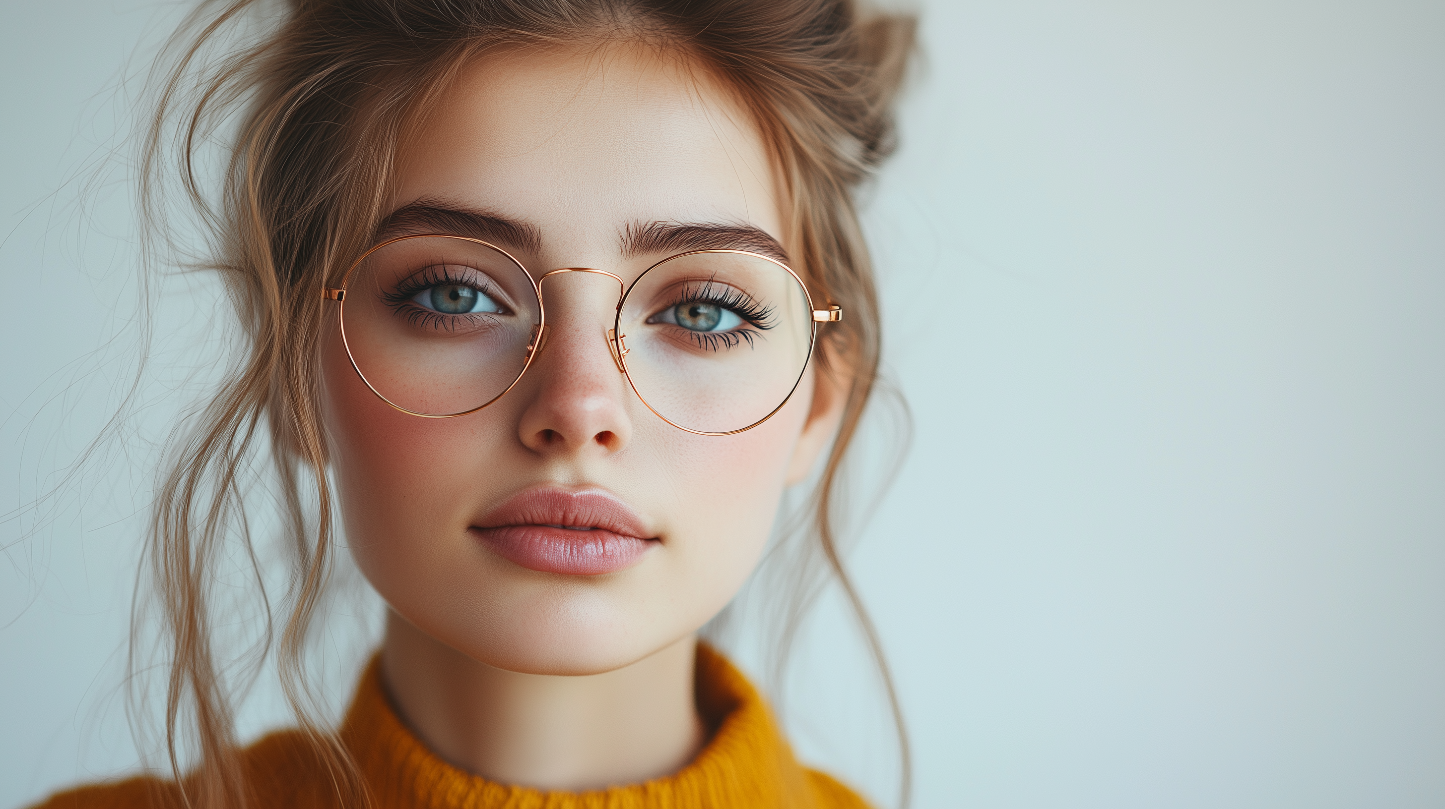 Woman with glasses and pensive expression