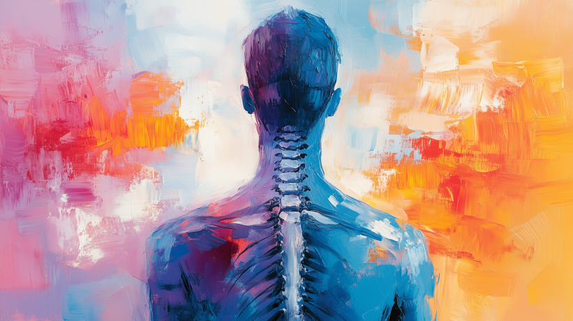 Abstract painting of chiropractic patient's back and spine with vibrant colors